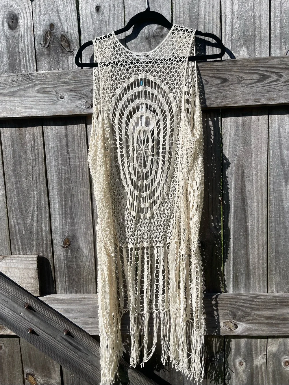 blue island Crochet Fringe Swim Coverup in Cream NWT Sz S/M - Picture 10 of 10